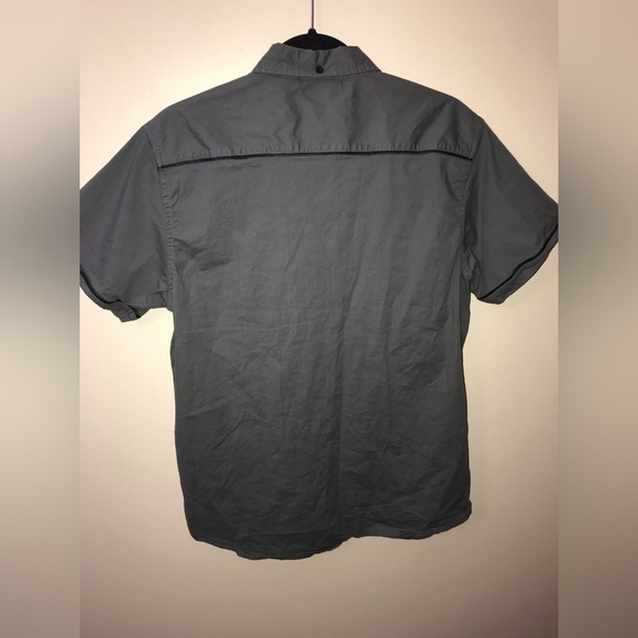 STEVE’S Jeans Mens Cotton Gray Military Style Short Sleeve Button Down Shirt L - Picture 7 of 11